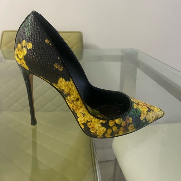 Dolce & Gabbana Shoes High Heels Black and Yellow Floral Pattern Pumps - Picture 6 of 15